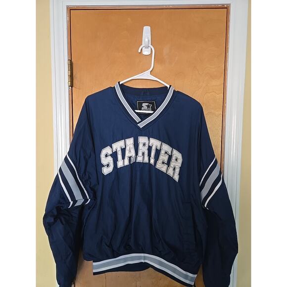 Vintage Starter Pullover Windbreaker Jacket V-Neck Men's L Blue - Picture 1 of 7